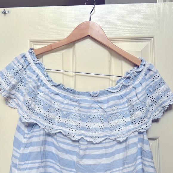 American Eagle Off-the-Shoulder Blue and White Stripe Top - Size Medium - Picture 4 of 5